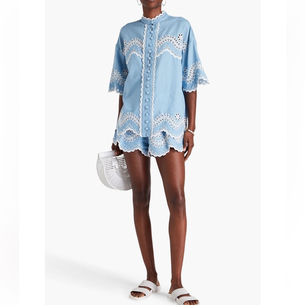 Zimmermann Blue and White High Waist Women Shorts and blause 💙🦋